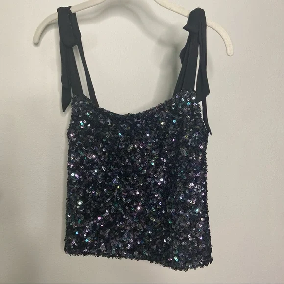 FREE PEOPLE Hey Girl Sequin Cami in Night Size M - Picture 2 of 5